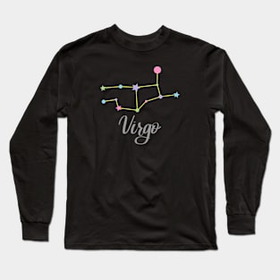 Virgo Zodiac Constellation in Rainbow Pastels - Black Long Sleeve T-Shirt